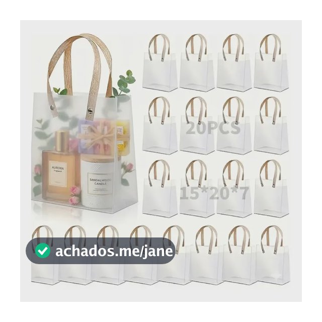 Kit 20un Fosco Sacola Para Presente Transparente Com Alça Branco 15x20x7cm