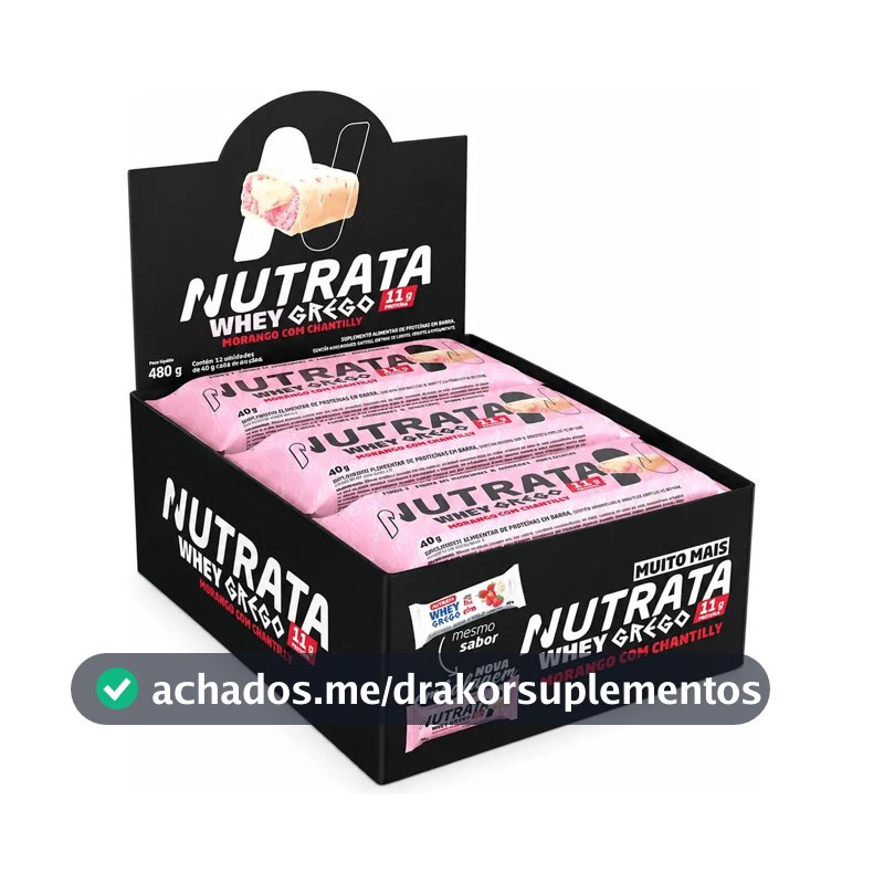 Barra de proteínas Nutrata WHEY Grego 40G sabor Morango com chantilly x 480g 12 un