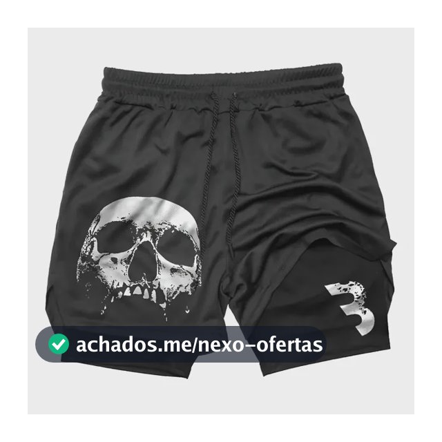 Short Academia Compressão Masculino Caveira Treino Corrida
