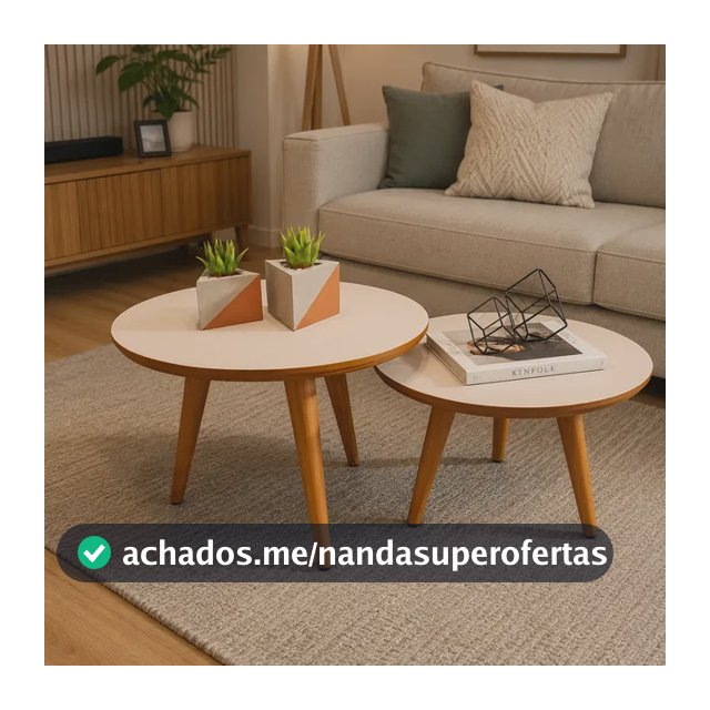 Conjunto Mesa De Centro Para Sala Lateral Redonda Pés Palito