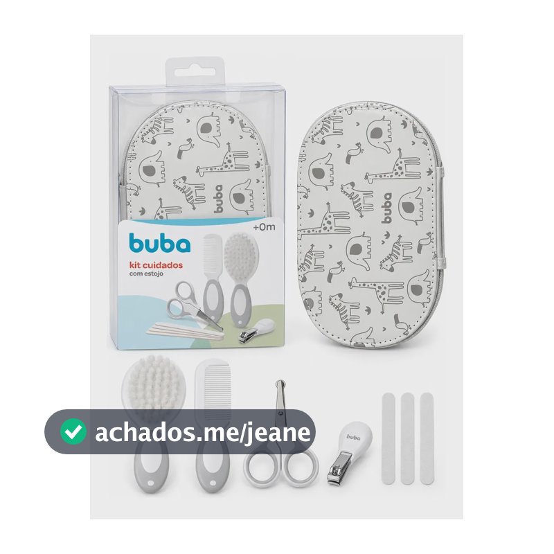 Kit Cuidados Bebê Buba Estojo Higiene Manicure Tesoura Cinza Cinza