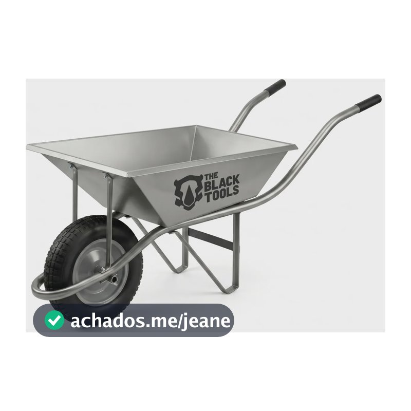 Carrinho De Mão Metálico Reforçado Chapa 20 Obra Forte Cinza Carga 125kg E-BRUTUS The Black Tools 60 Litros Pneu Câmara
