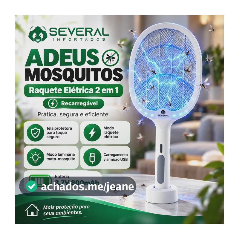 Raquete Elétrica Several Importados Recarregável Mata Pernilongos Mosquitos E Atrai Com Iluminação UV