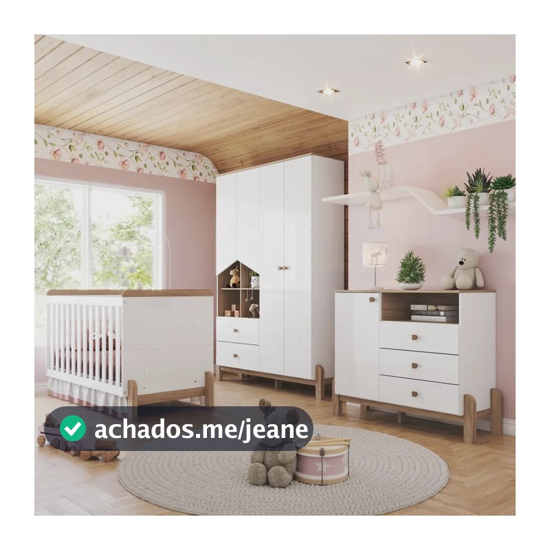 Conjunto Quarto De Bebê Completo Berço 2 Em 1, Branco/jequitibá Hp