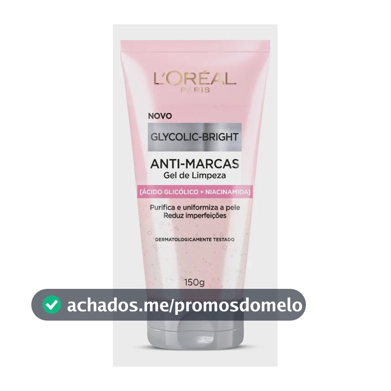 L’Oréal Paris Glycolic-Bright Gel de Limpeza Anti-Marcas com Ácido Glicólico e Niacinamida, para Todos os Tipos de Pele, 150 ml