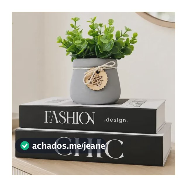 Dois Livros Caixa Decorativo + Vaso Cinza De Cerâmica