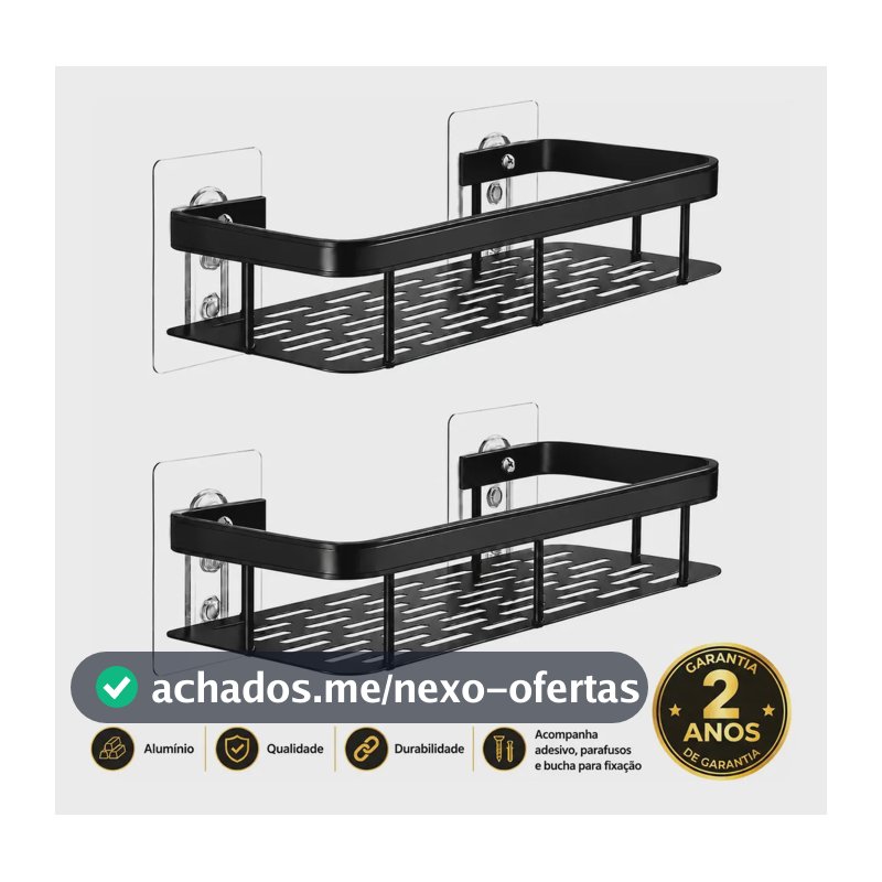 Kit 2 Suporte Porta Shampoo Sabonete Banheiro Adesivo Parede Sem Furos Box Luxo Cor Preto Laruno