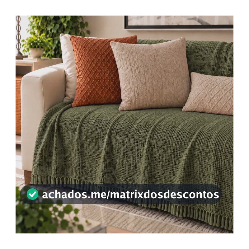 Manta Para Sofá  300 X 180 Super Grande Decorativa Luxuosa Verde Militar Liso