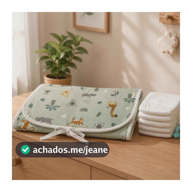 Trocador Fraldas Portátil Bebê Impermeável Dobrável C/ Bolso Verde Safari