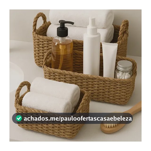 3 Cestos Conjunto Organizador Rústico Em Palha Natural Boho