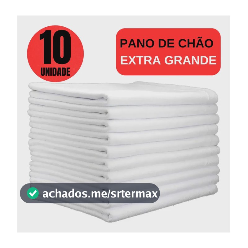 Kit 10 Panos de Chão Extra Grande 45x65cm Algodão Branco Ditap Mix Absorvente Limpeza Pesada