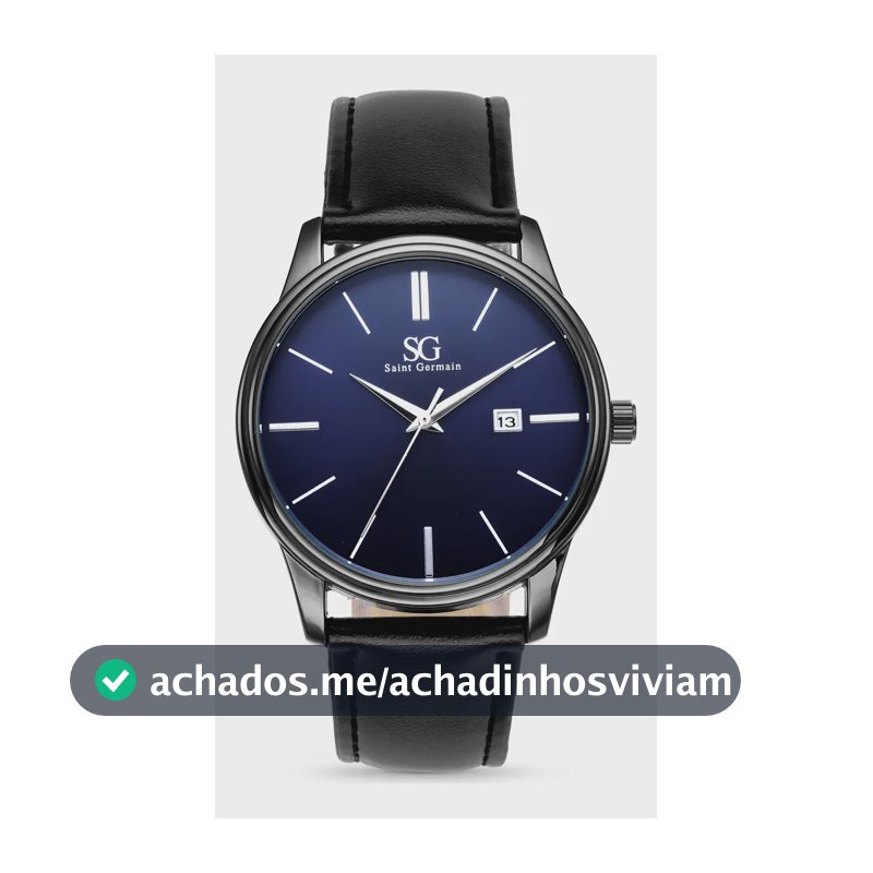 Relógio Masculino Preto Saint Germain Correia De Couro Preto Caixa Preta Fundo Azul Marinho 42mm Elegante Clássico