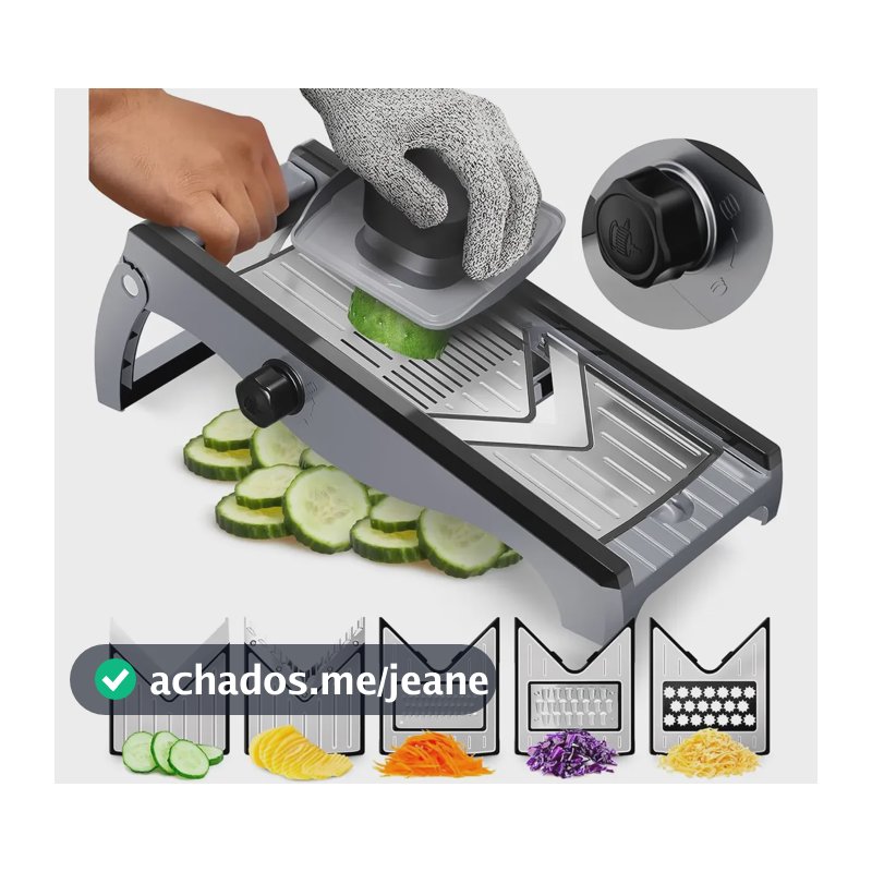 Mandolin Cortador Ralador Fatiador Legumes Inox Profissional Cinza