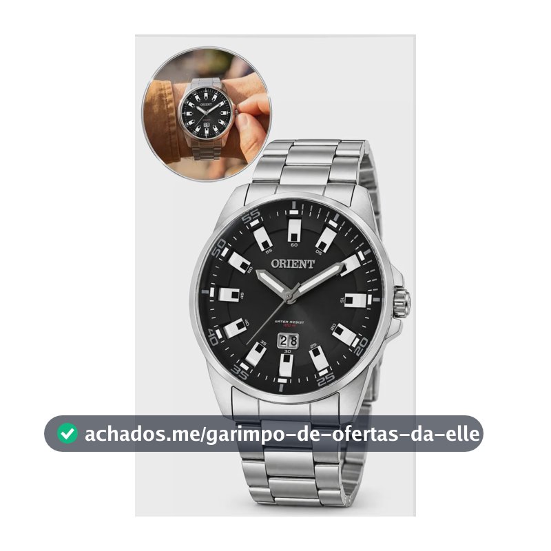 Relógio Masculino Orient Prateado Quartzo Analógico Fundo Preto Prova D'água 100M