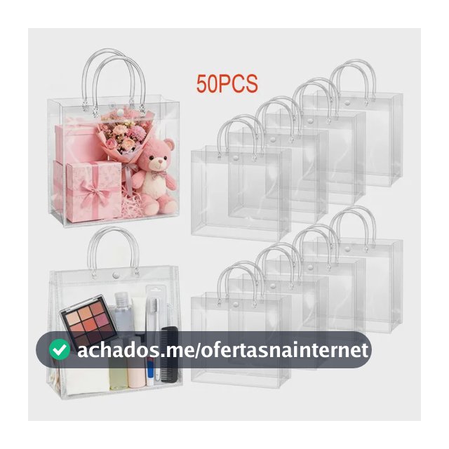Kit 50 Reutilize Sacos De Presente Pvc Transparent 20x25x7cm Transparente