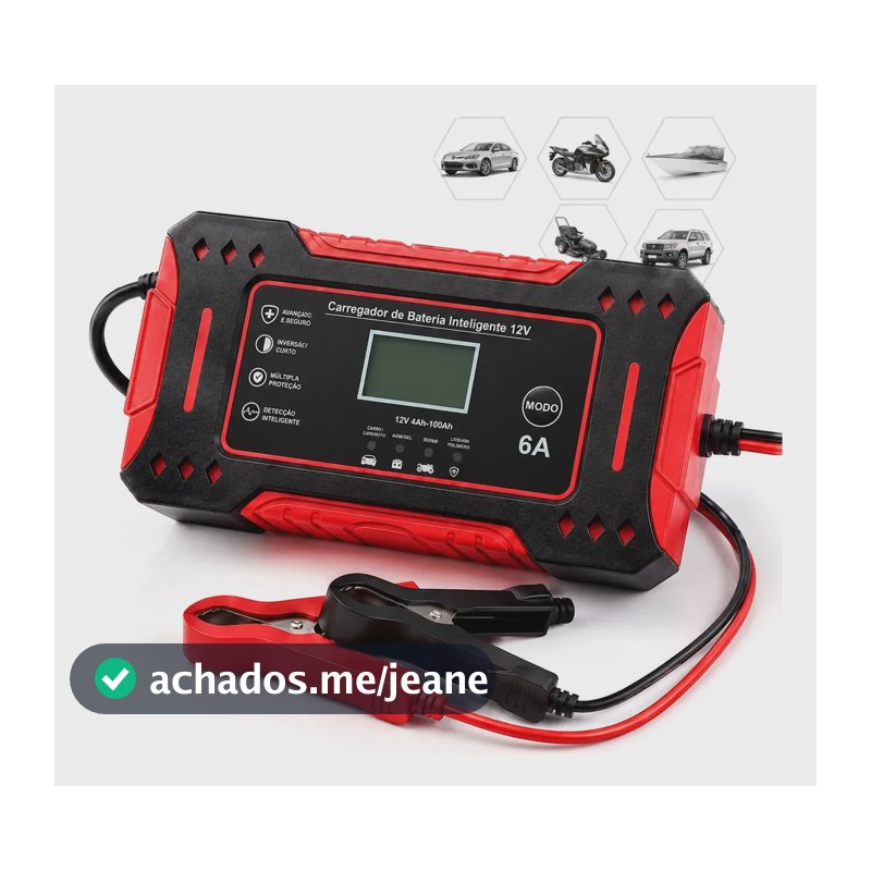 Carregador De Bateria 6a Automotiva Portátil 12v 4ah 100ah