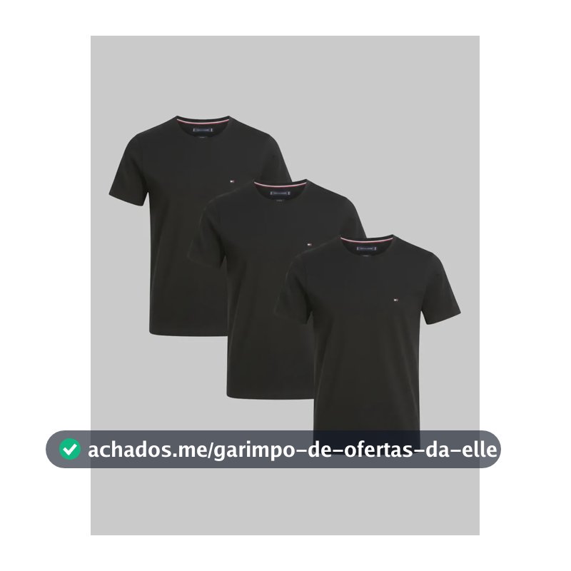 Kit Camisetas Tommy Hilfiger Masculina Preta 3un Masculina Preto Gg