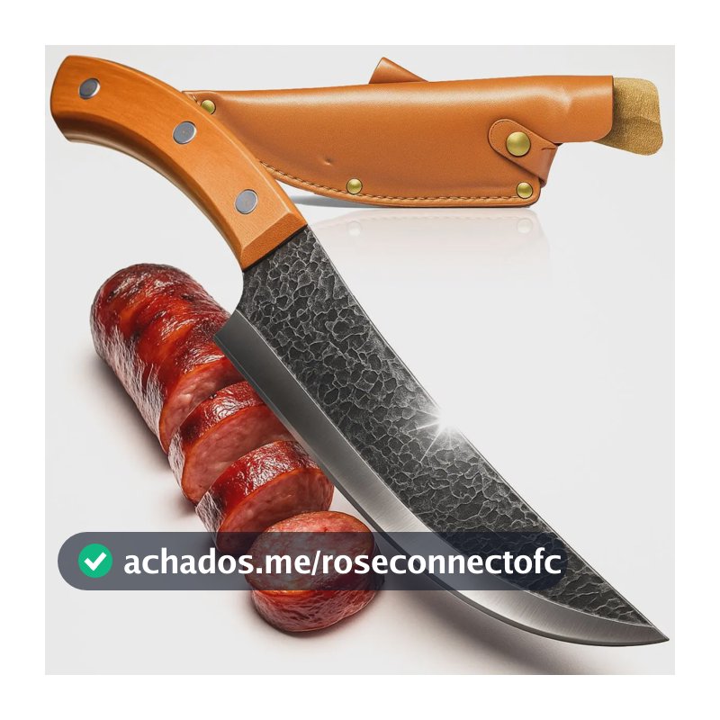 Faca Picanheira Profissional 30cm Corte Alfa Em Aço Inox Full Tang Com Cabo De Madeira E Bainha. Ultra Afiada Design Martelado Premium Para Churrasco Cozinha Chef E Presente De Luxo