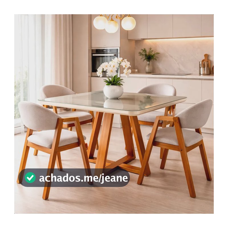 Mesa De Jantar Petra 4 Lugares Quadrada Madeira 90cm Off White Marrom-claro