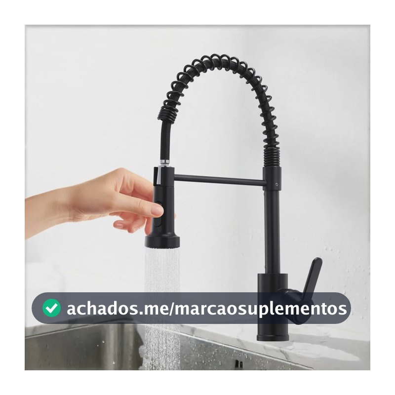 Torneira Cozinha Gourmet Monocomando Flexível Com Mola Luxo Preto Mesa