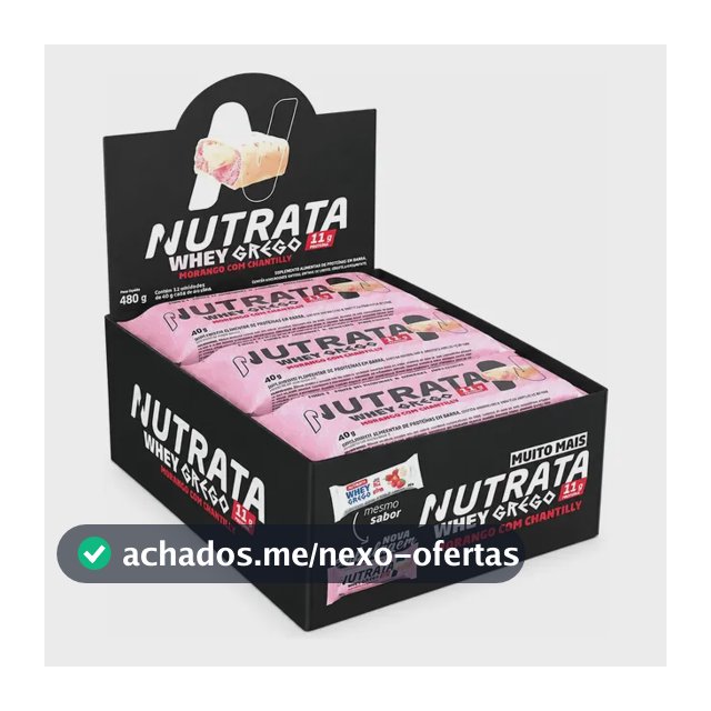 Barra de proteínas Nutrata WHEY Grego 40G sabor Morango com chantilly x 480g 12 un