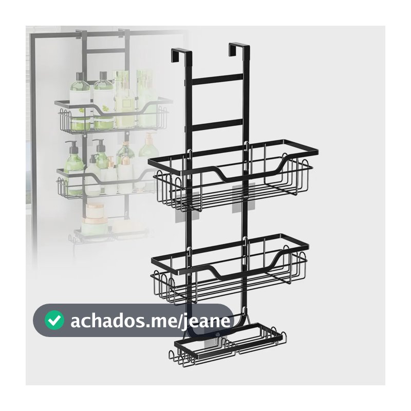 Suporte Banheiro Prateleira 3 Camadas Sem Furar Pendurado Preto Shampoo Box Pendurar Prateleira Metálica Suspensa De Organizador De Itens De Higiene Pessoal Com 3 Ganchos