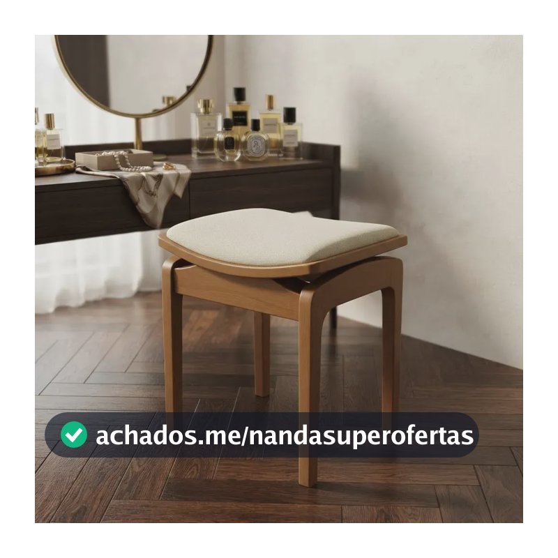 Banqueta Banco Estofado Em Madeira Maciça Lindo Design Acabamento Da Estrutura Tecido Estofado Linho Taiti Cor Cerejeira Nono Luigi