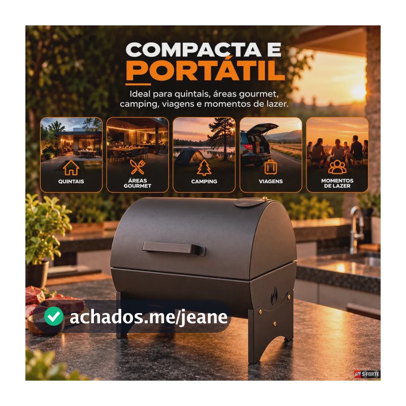 Mini Churrasqueira Portátil Tipo Bafinho Compacta Com Grelha Preto