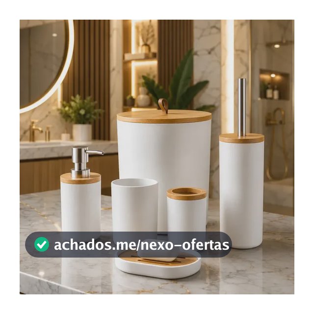Kit Acessórios Banheiro 6 Peças Lixeira Escova Sanitária Dispenser Sabão Líquido Porta Escova Dente Saboneteira Cor Branco