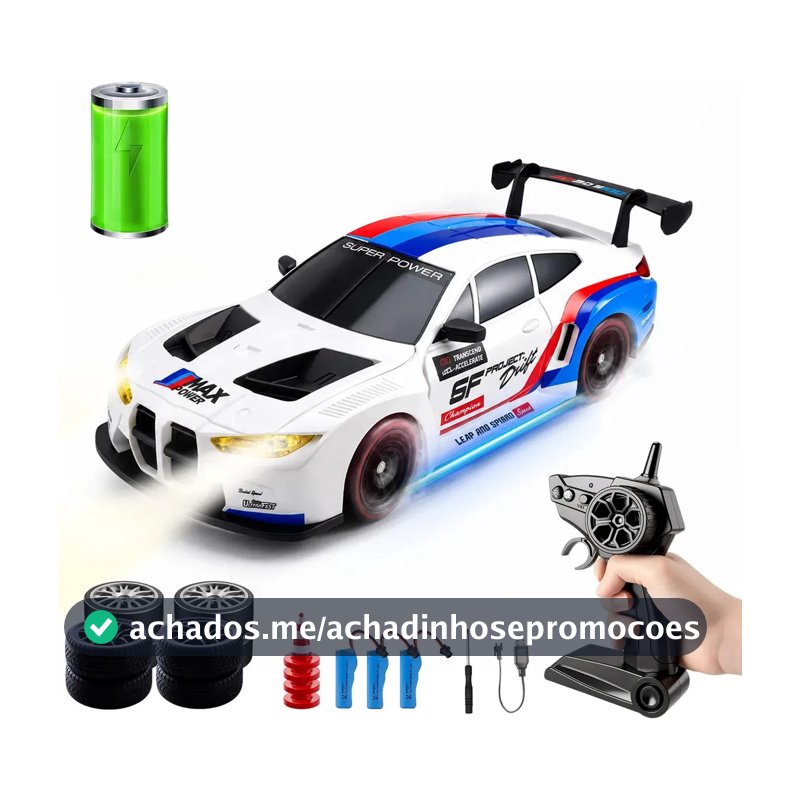 Carro de Controle Remoto Fallove 4x4 para Drift e Corrida com 3 Baterias e 2 Jogos de Pneus