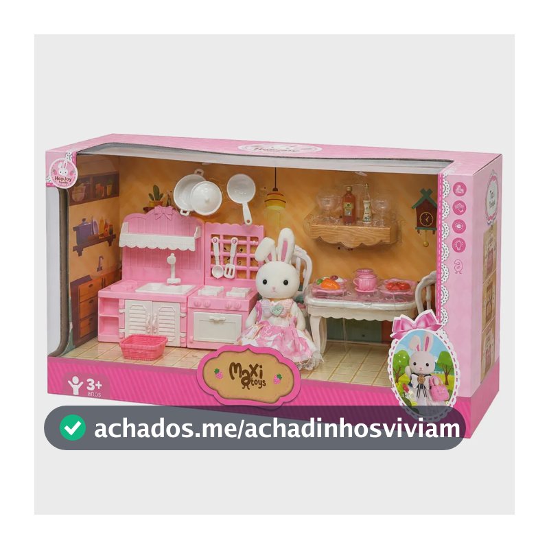 Casinha Boneca Coelho Brinquedo Infantil Mini Cenários Móveis Acessórios Coleção HopJoy Maxi Toys - Mini Cozinha