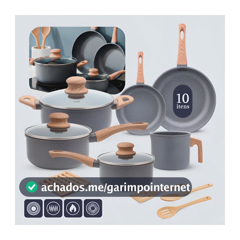 Jogo De Panelas Induçao Antiaderente Cerâmica 10 Peças Ppg Pfoa Free Grafite