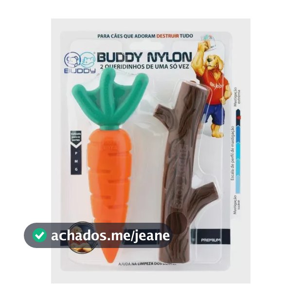 Brinquedo Pet Mordedor Nylon Cenoura+graveto Buddy Cão P M G Marrom