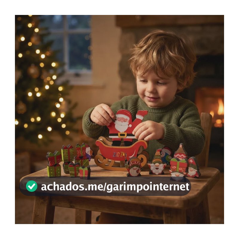 Brinquedo De Natal Blocos De Montar Equilíbrio Madeira 17 Desafio Trenó