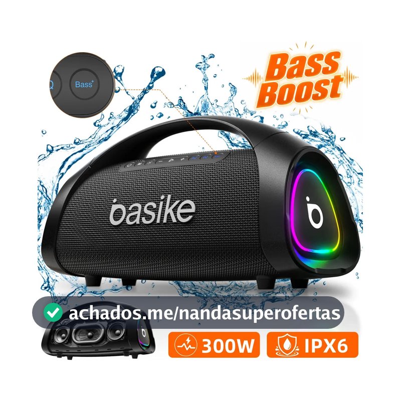 Basike Caixa De Som Bluetooth 300w Boombox TWS 40hz - 20khz Bass Boost 30000mah Ipx6 Caixa Som Portátil EQ Estéreo Alta Hifi Boombox Potente Festa Com RGB Luzes LED
