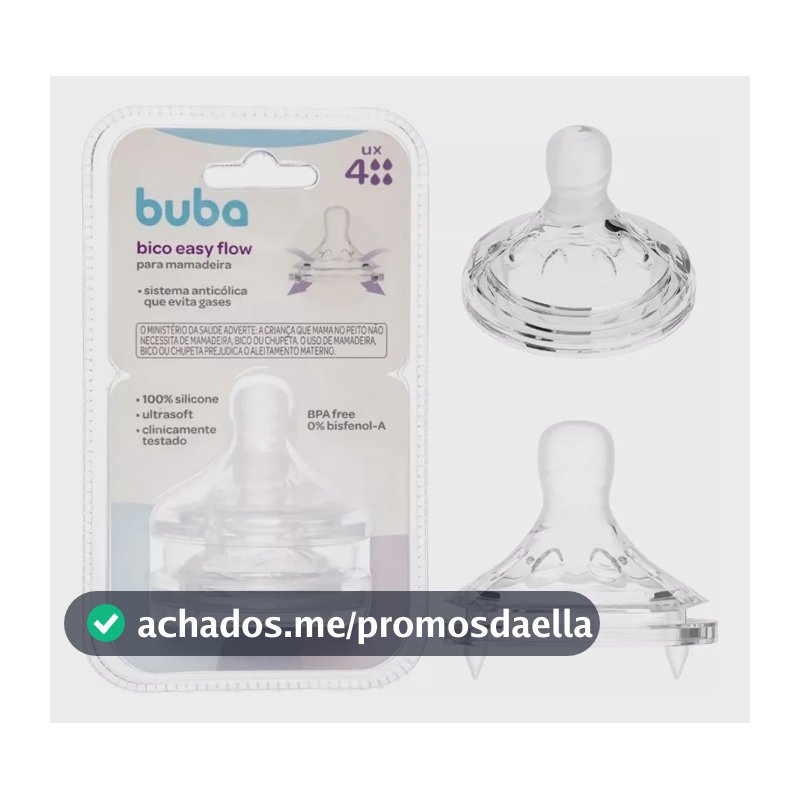 Kit 2 Bicos De Mamadeira Easy Flow Buba - Fluxo 4 +6m - Bico
