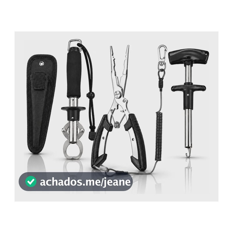 Kit Alicate Contenção Caça E Pesca E Alicate Bico Saca Anzol Preto