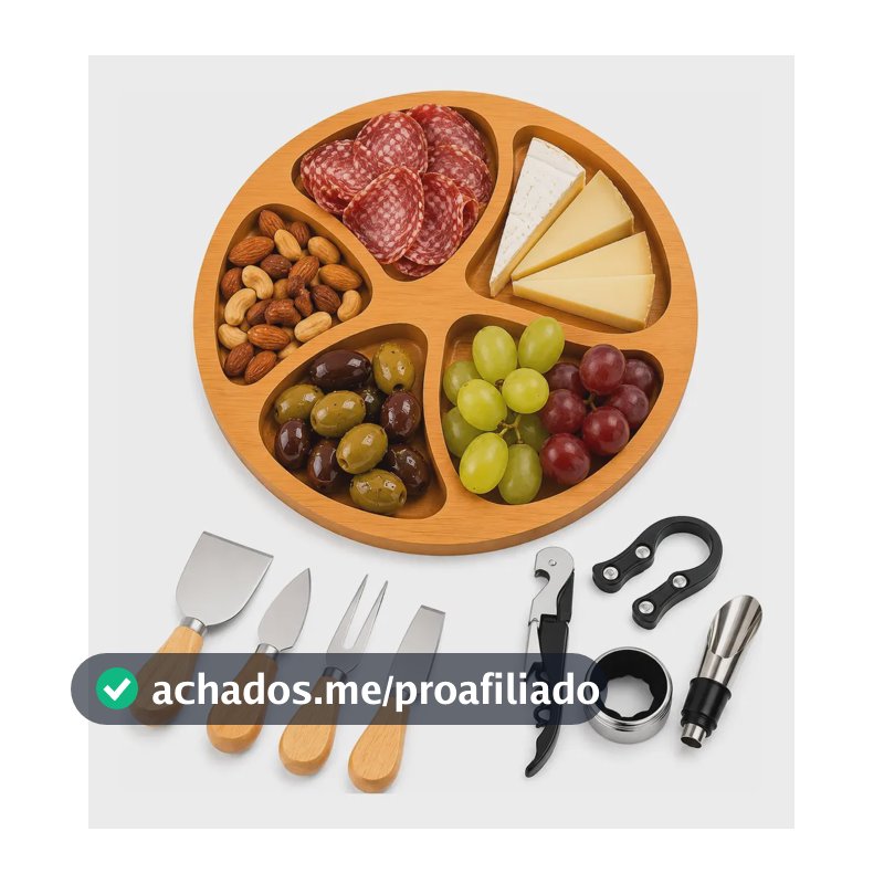 Kit Vinho 4 Peças + 4 Facas P Queijo + Petisqueira  Presente