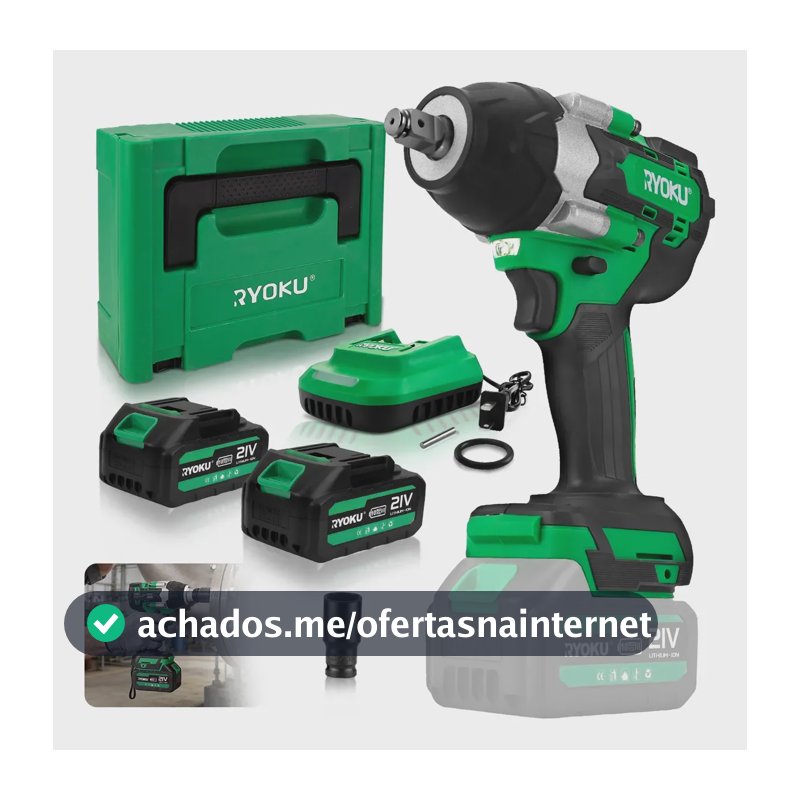 Chave De Impacto Brushless 700nm 2 Baterias Maleta Ryoku Verde 127/220v 50 Hz/60 Hz