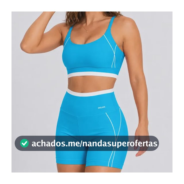 Conjunto Feminino Academia Shorts E Top Alcinha Fitness Azul-turquesa Liso P