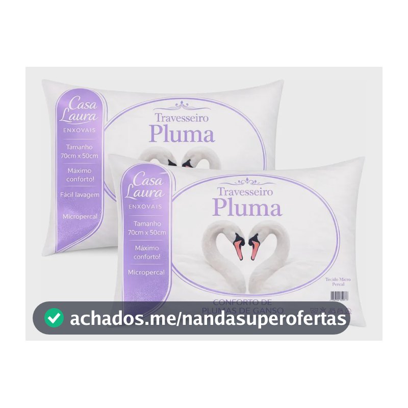 Kit 02 Travesseiro Antialérgico Pluma De Ganso 70cm X 50cm Cor Branco