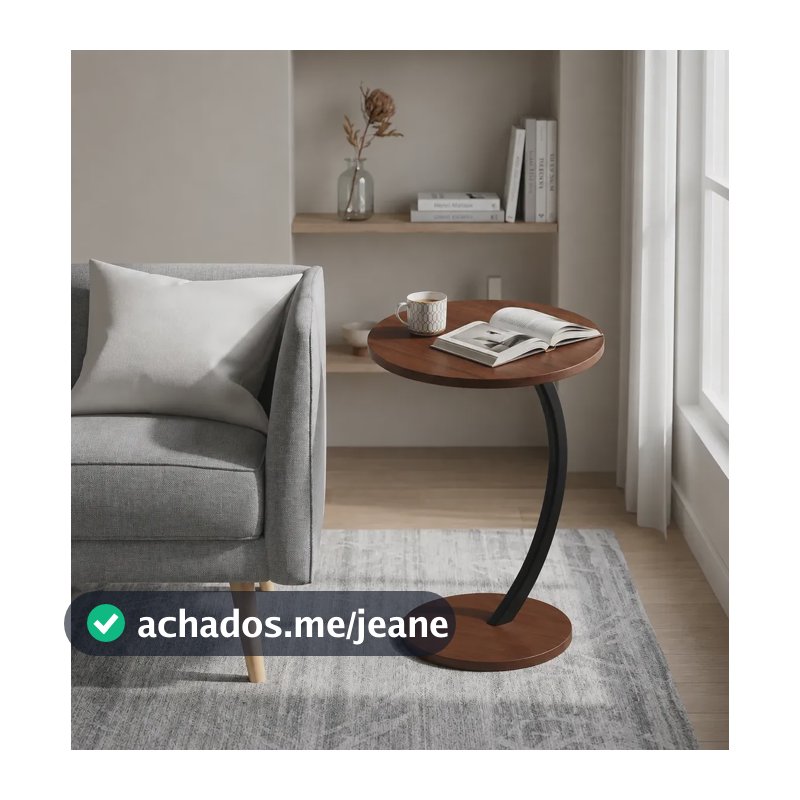 Mesa Lateral Redonda Apoio Sofa Notebook Mdf Decorativa Marrom