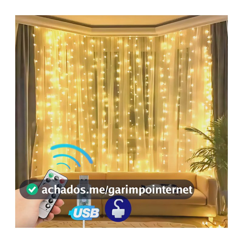 Luz De Cortina 300 Leds 3x3 M Decoração Festas Casamentos Amarelo 127/220v