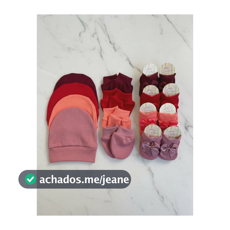 Kit 4 Luvas 4 Toucas 4 Sapatinhos Bebê Rn Feminino Escuro Vermelho Marsala Salmão Rosa Seco 0-2 M