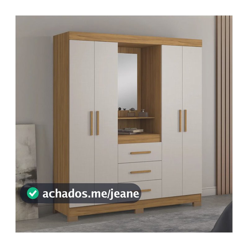 Guarda Roupa Casal Com Espelho 4 Portas 3 Gavetas 1 Nicho Freijó Trend / Off White