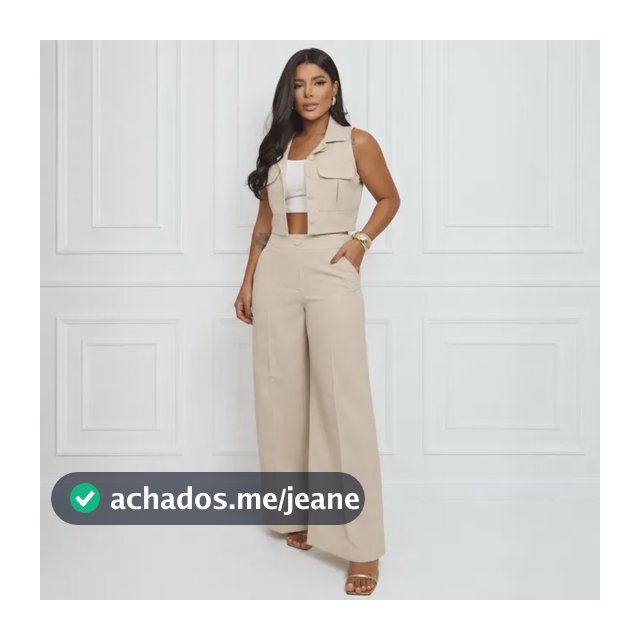 Conjunto Linho Colete E Calça Cintura Alta Elegante Feminino