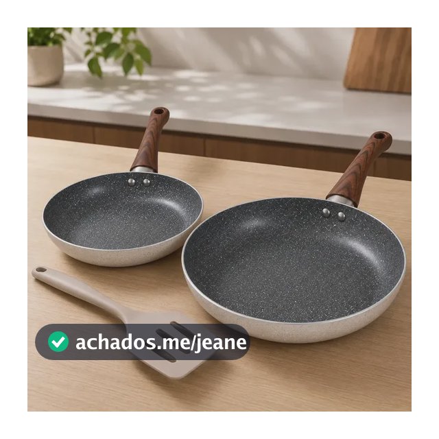 Conjunto 2 Frigideiras Cerâmica Antiaderente Profissional C/ Espátula Raspadora Silicone Bege Matera - Leshop