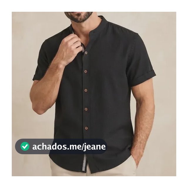 Camisa Masculina Manga Curta Gola Padre Premium Luxo Social Preto Liso M