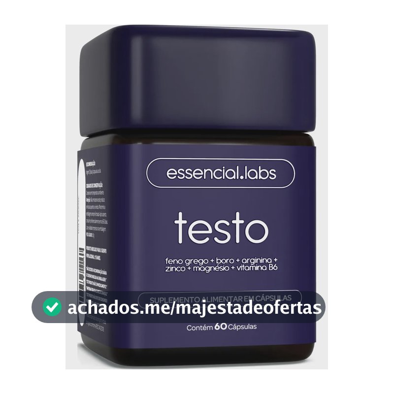 TESTO ESSENCIAL - Fórmula Exclusiva com Feno Grego + Boro + Arginina + ZMA + Vitamina B6 - 60 cápsulas