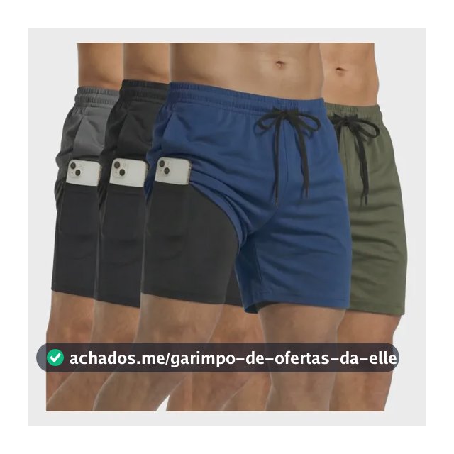 Kit 4 Shorts 2 Em 1 Masculino Dry Bermuda Academia Treino